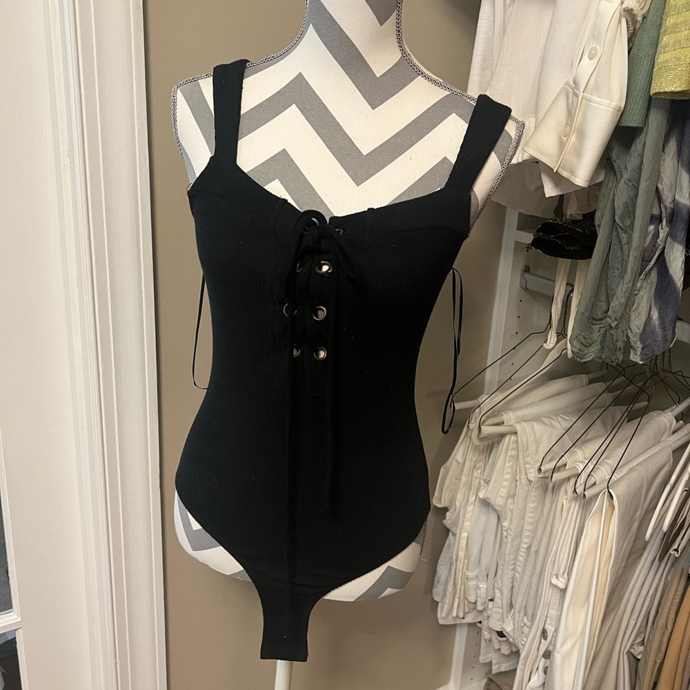 Tiger Mist Black Lace Tie Up Bodysuit